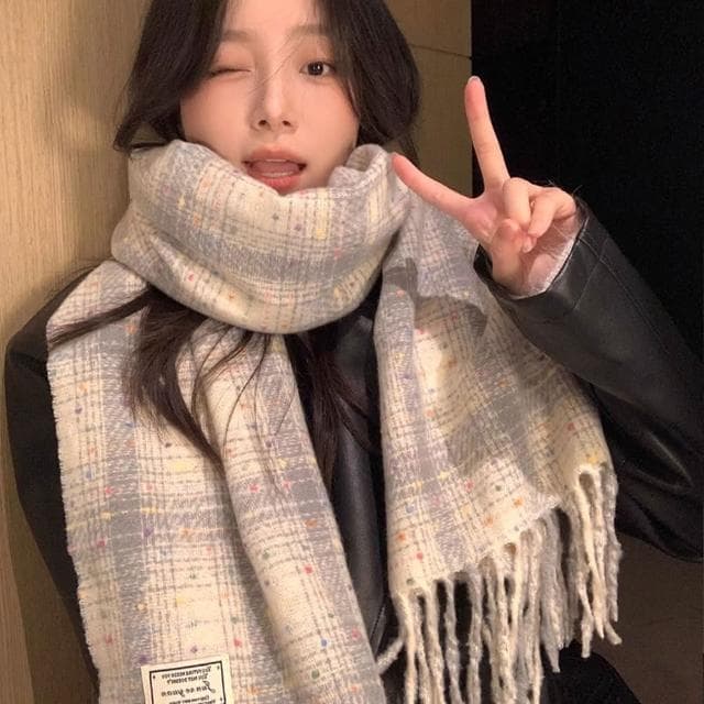 【KT DADA】保暖圍巾 仿羊絨圍巾 韓系圍巾 流蘇圍巾 格子圍巾 小香風 氣質圍巾 不刺膚 百搭圍脖