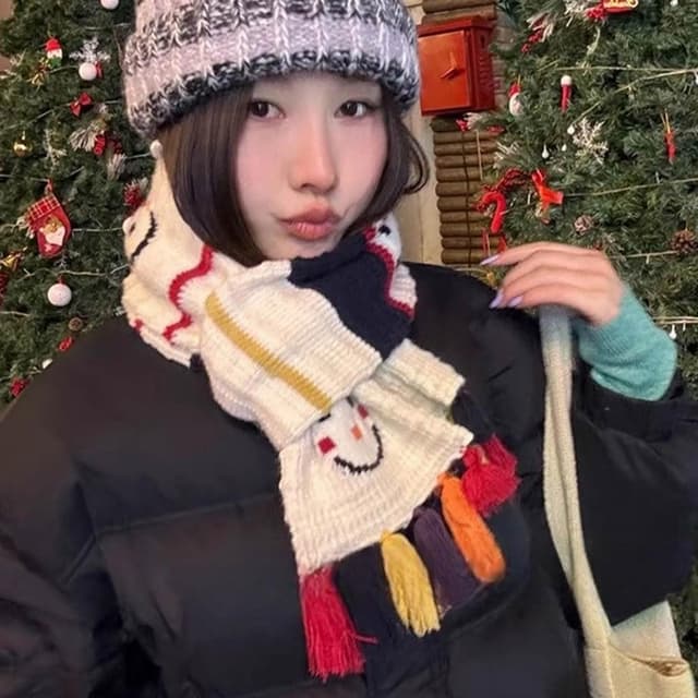 【MoonDy】圍巾 圍脖 編織圍巾 毛線圍巾 保暖圍巾 厚圍巾 流蘇圍巾 細圍巾 針織圍巾 韓國圍巾 交換禮物 白色圍巾 禮物