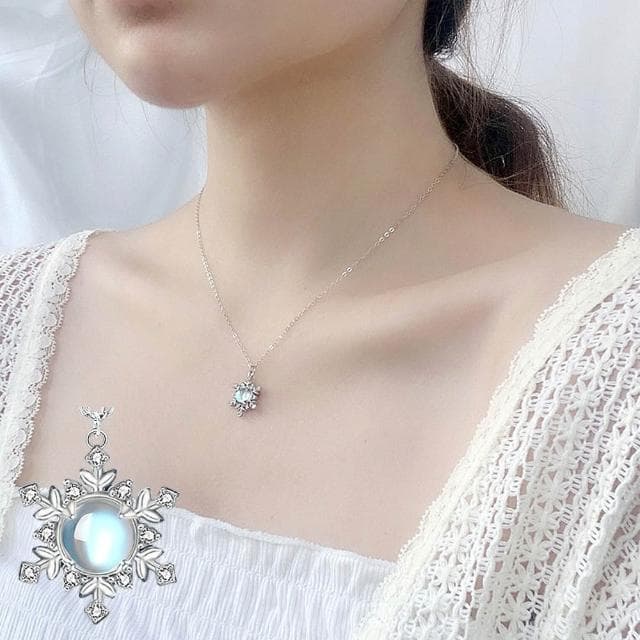 【MoonDy】項鍊 女生項鍊 月光石 雪花項鍊 小清新 頸鏈 鎖骨鏈 925純銀 吊墜 韓版 高級感 毛衣鏈 氣質項鍊 生日禮物