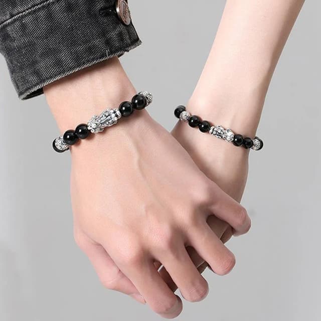 【MoonDy】999 純銀 貔貅 黑曜石 虎眼石 太陽石 飾品 保平安 招財納福 水晶手串 手鍊 串珠 情侶手鍊 情人節禮物