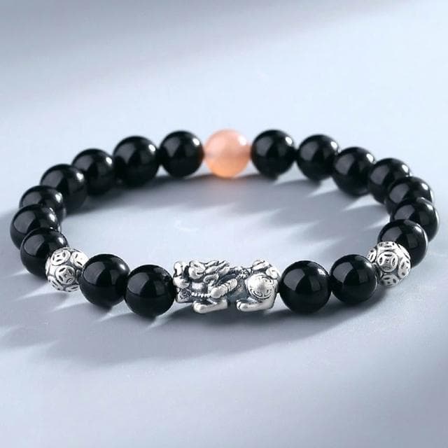【MoonDy】999 純銀 貔貅 黑曜石 虎眼石 太陽石 飾品 保平安 招財納福 水晶手串 手鍊 串珠 情侶手鍊 情人節禮物