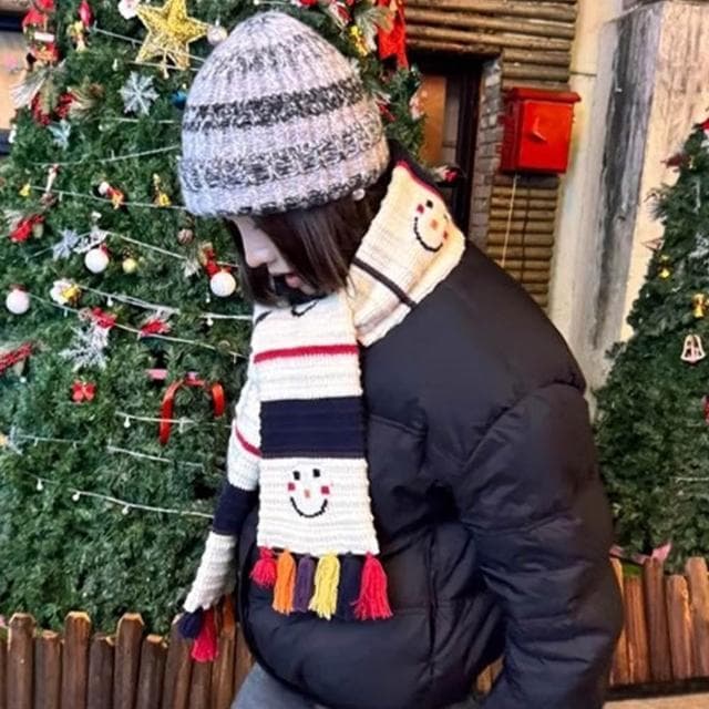 【KT DADA】厚圍巾 流蘇圍巾 細圍巾 交換禮物 白色圍巾 禮物 圍巾 圍脖 編織圍巾 毛線圍巾 針織圍巾 韓國圍巾 保暖圍巾