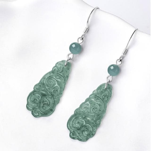 【MoonDy】耳環 耳勾 垂墜耳環 藍水 如意耳環 玉石 古風耳環 耳墜 純銀耳還 翡翠耳環 玉耳環 耳飾 保平安 禮物