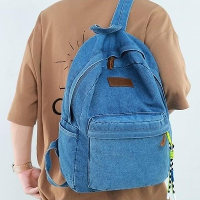 【KT DADA】雙肩包 休閒後背包 y2k包包 藍色包包 生日禮物 包包 後背包 書包 牛仔包 帆布包 大容量後背包 日本帆布包