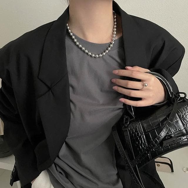 【KT DADA】灰珍珠 珍珠項鍊 個性項鍊 項鍊 女生飾品 銀元寶 韓版 項鍊女 簡約ins風韓國飾品 閨蜜項鍊 女生生日禮物