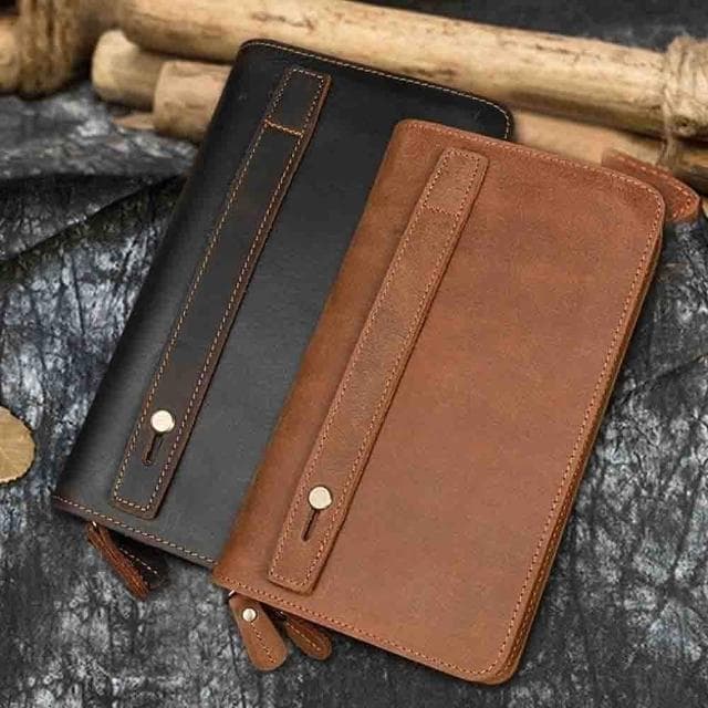 【KT DADA】多卡位錢包 雙層拉鍊錢包 大容量手拿錢包 復古牛皮包 男士手拿錢包 牛皮手機包 真皮手抓包 送長輩男友 生日禮物