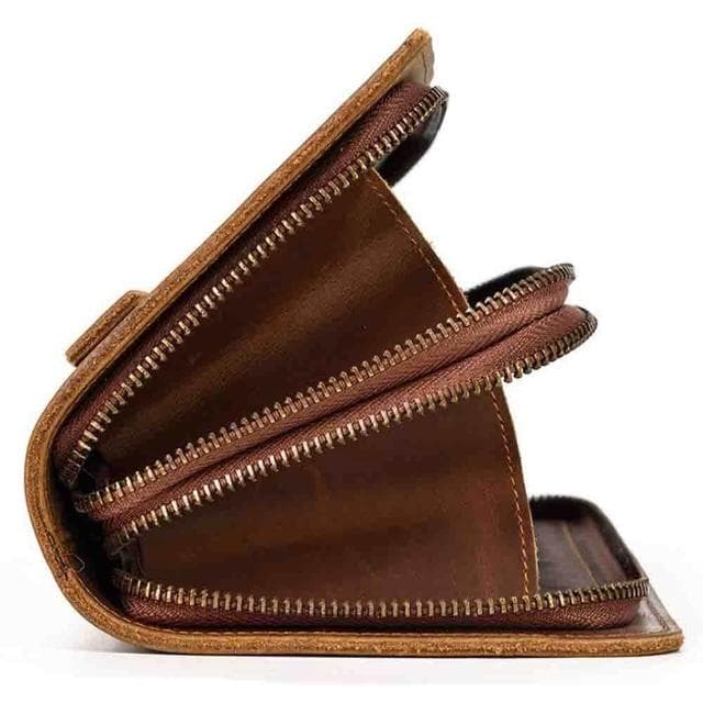 【KT DADA】多卡位錢包 雙層拉鍊錢包 大容量手拿錢包 復古牛皮包 男士手拿錢包 牛皮手機包 真皮手抓包 送長輩男友 生日禮物