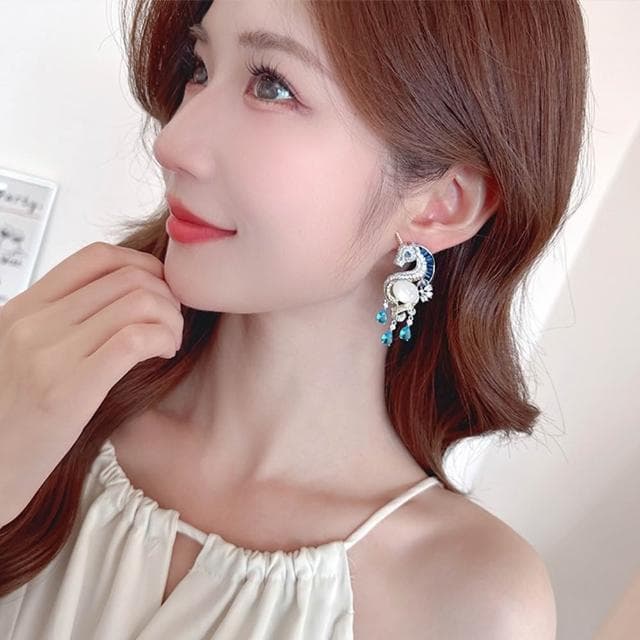 【MoonDy】飾品 女生耳環 耳飾 水滴耳環 鋯石耳環 獨角獸 防過敏耳環 純銀耳環 925銀針 垂墜耳環 銀針
