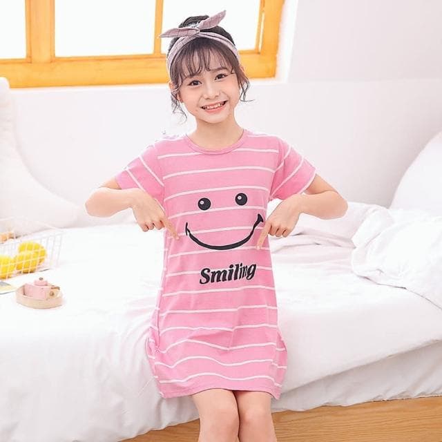 【Arbea】兒童睡裙女孩短袖韓版薄款居家服長版上衣C366(多款式)