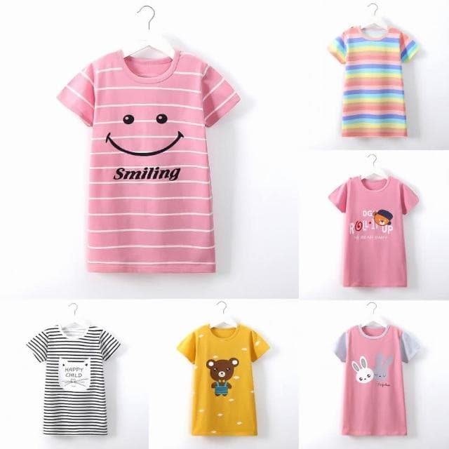 【Arbea】兒童睡裙女孩短袖韓版薄款居家服長版上衣C366(多款式)