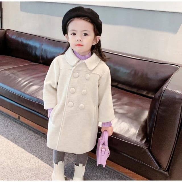 【Arbea】兒童中長款大衣女童韓版加厚雙排扣外套C466(秋冬款)