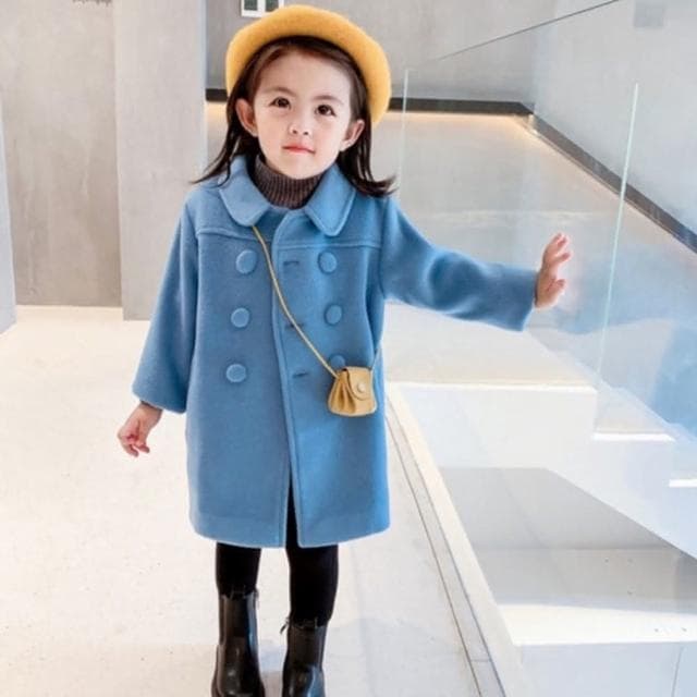 【Arbea】兒童中長款大衣女童韓版加厚雙排扣外套C466(秋冬款)