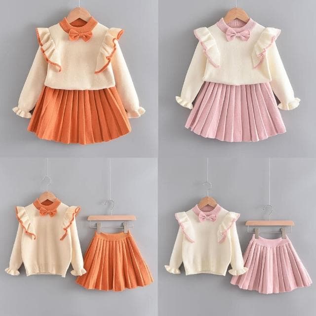 【Arbea】女童針織毛衣連身裙套裝兒童韓版春秋裝洋氣兩件套中小童公主裙C465(秋冬款)