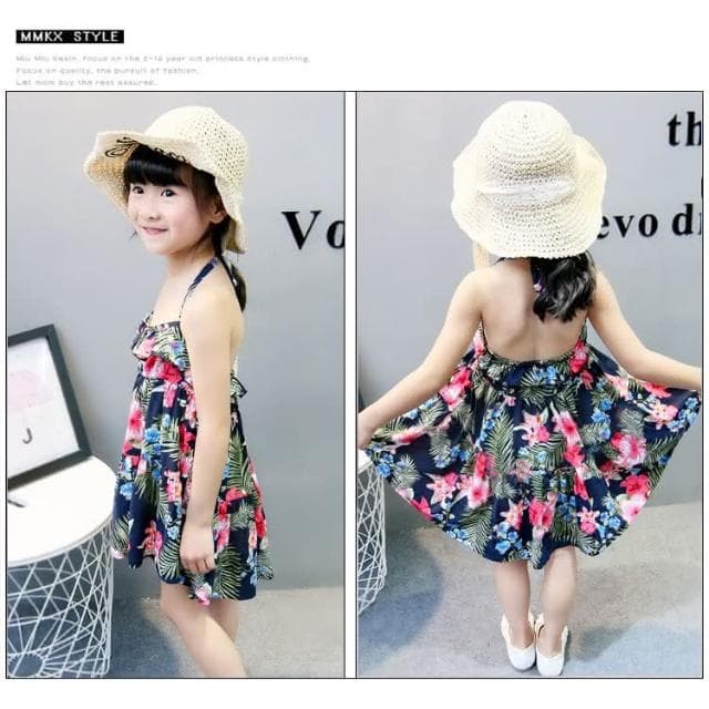 【Arbea】夏季連衣裙女童綿綢洋氣公主裙中大兒童露背吊帶裙沙灘碎花裙兒童女童 C494
