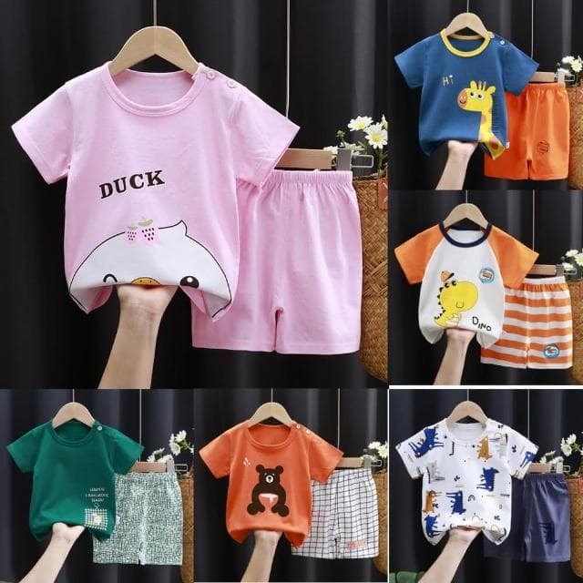 【Arbea】夏季薄款兒童短袖兩件式套裝純棉女童夏裝男童t卹衣服韓版童裝大中小童女童男童 C555
