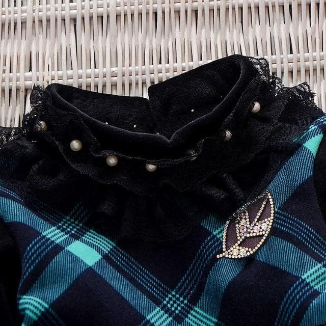 【Arbea】女童加絨加厚連衣裙童裝冬季新款兒童韓版高領保暖格子裙子 C454