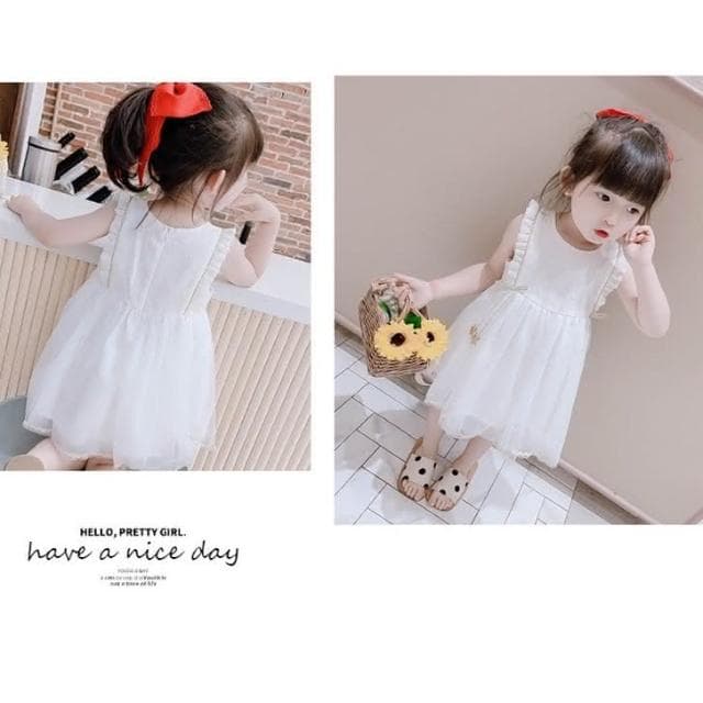 【Arbea】女童連衣裙夏季新款洋氣短袖白色紗裙女孩裙子兒童夏裝公主裙童裝 C145