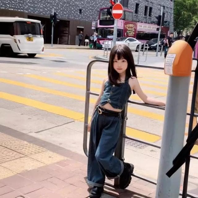 【Arbea】兒童裝女童套裝牛仔拉皺上衣加長褲夏裝新款童裝 C970