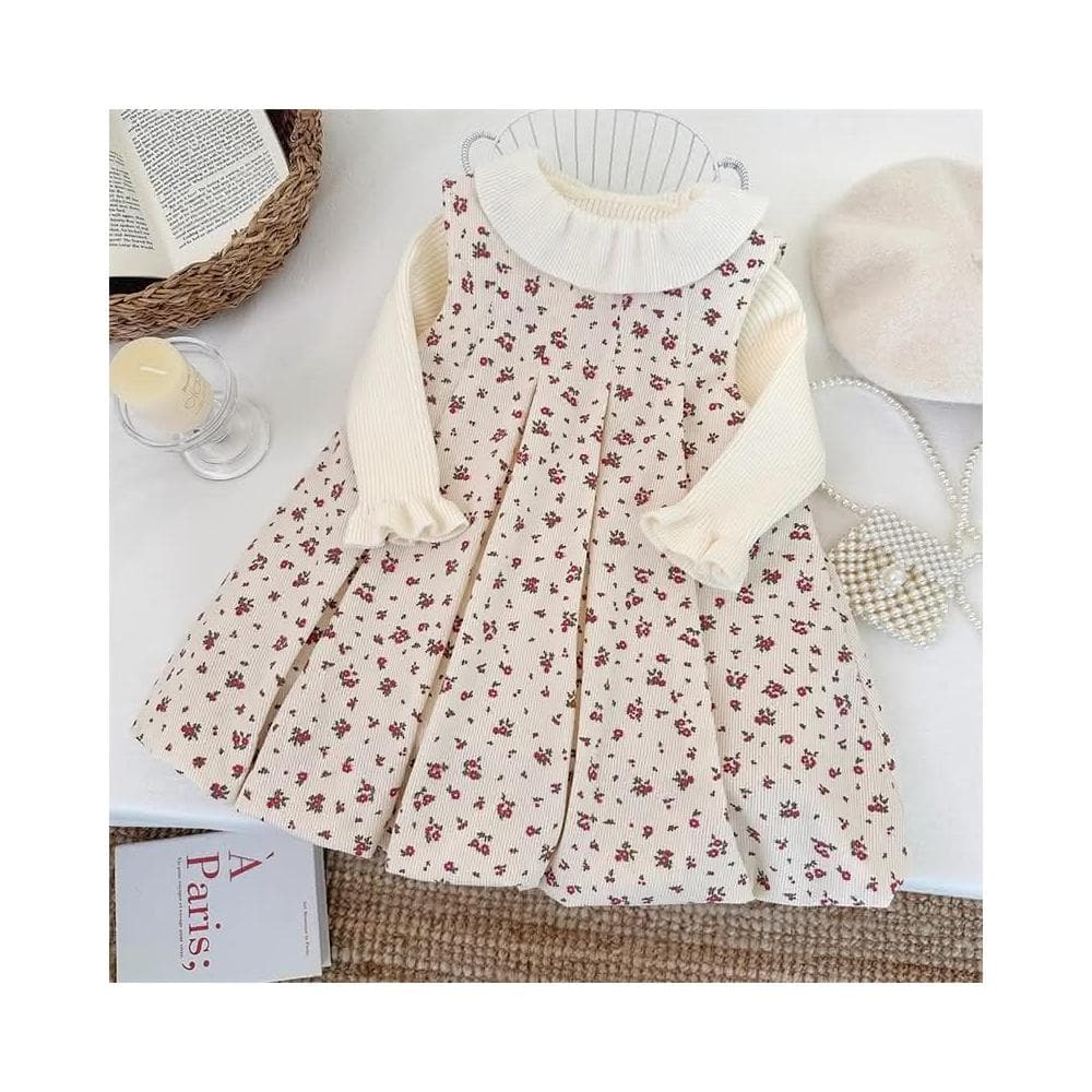 【Arbea】秋冬兒童女童新款西式森系小花布衣打底衣兩件式套裝連身裙針織衫 C1027