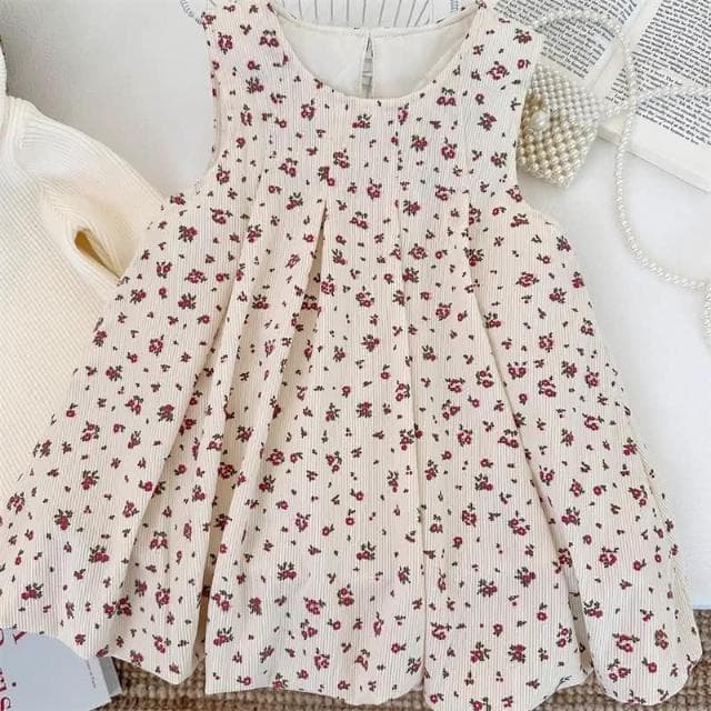 【Arbea】秋冬兒童女童新款西式森系小花布衣打底衣兩件式套裝連身裙針織衫 C1027