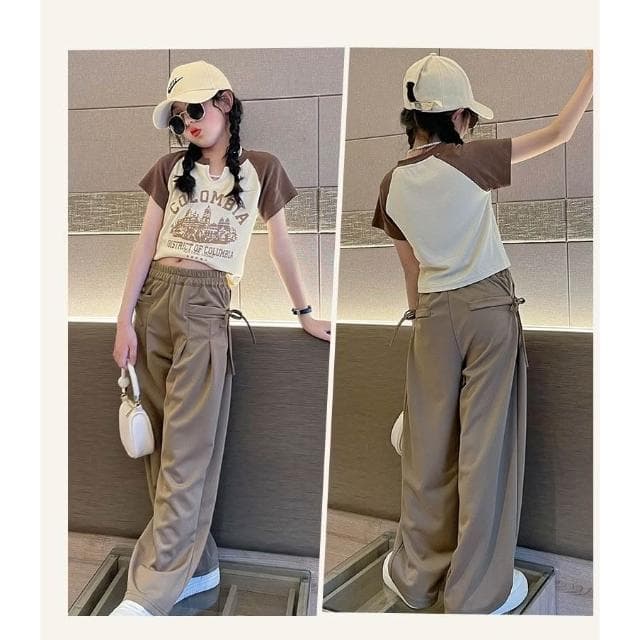【Arbea】中大童120-170碼女童短袖T卹夏裝套裝新款洋氣兒童短上衣休閒直筒褲兩件套 C1170