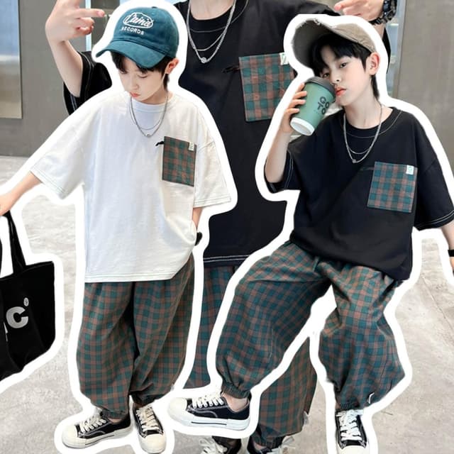 【Arbea】中大童120-170碼夏裝大男童短袖長褲套裝童裝兒童男孩t卹薄兩件套酷個性童套裝【C1194】