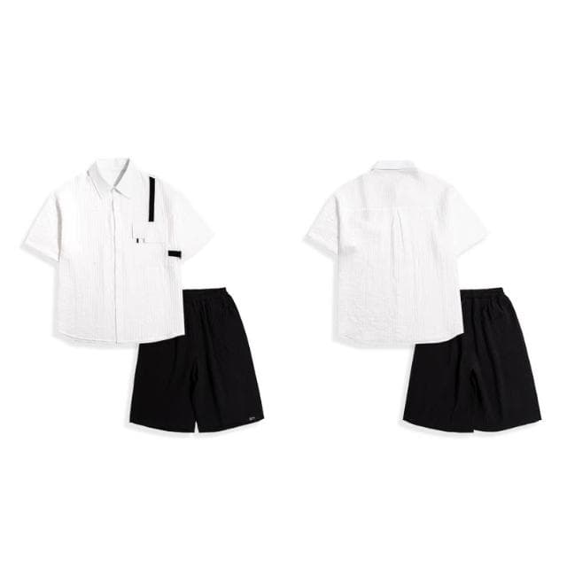 【Arbea】中大童120-170碼夏季中大男童襯衫短袖套裝新款童裝兒童男孩短褲兩件套透氣寬鬆潮【C1195】