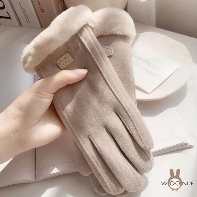 【WOONUE】超高質感保暖可觸控手套親膚羊毛加絨防寒雙層手套黑奶茶色(閨蜜情人聖誕節朋友母親節紀念女友禮物)