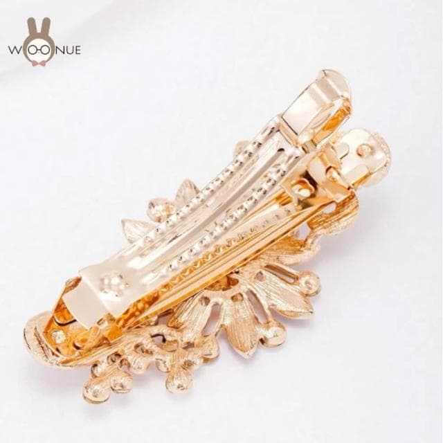 【WOONUE】法式皇家奢華金鑲鑽花卉髮飾夾(新娘髮妝老婆女友情人婚禮小物表演宴會母親節生日禮物)