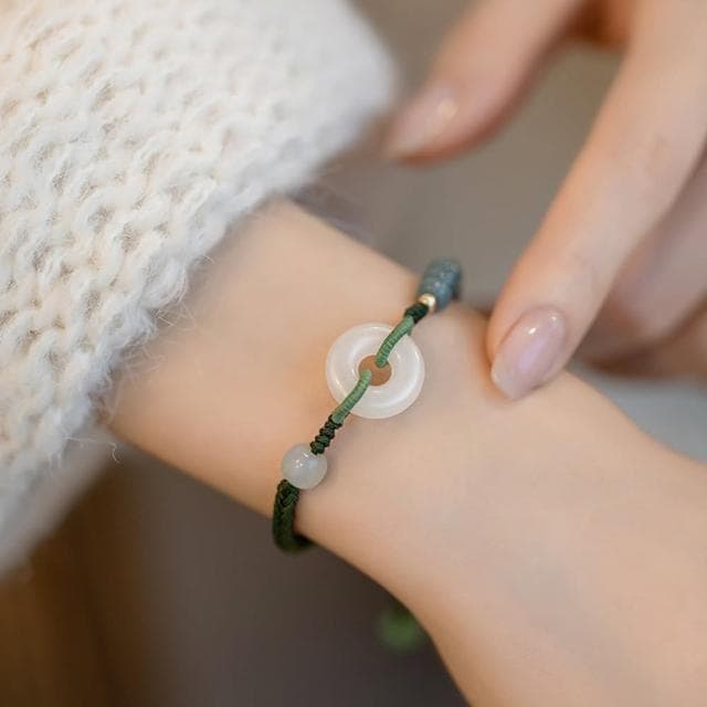 【LEEHER】手鍊/手串/編織手鍊/兒童手鍊/編織手環/和田玉手鏈/福字吊墜/平安手鍊/綠色手鍊/伸縮手鍊