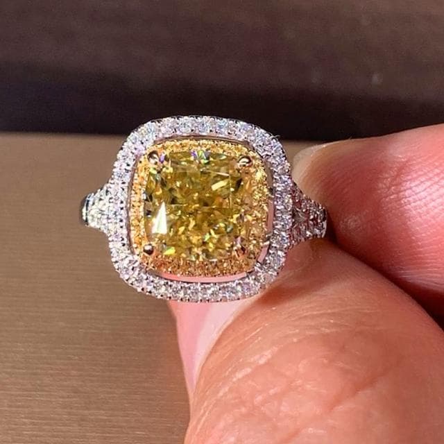 【LEEHER】女生/戒指/純銀戒指/黃鋯石戒指/生日禮物/方形鋯戒/食指戒/歐美戒指/結婚鋯戒/高級珠寶/送長輩