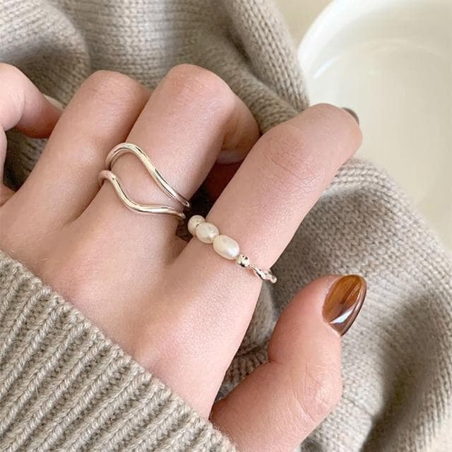 【LEEHER】珍珠戒指/不規則戒指/可調式戒指/925純銀戒指/戒指/小禮物/情人節禮物/情侶禮物/戒指女生