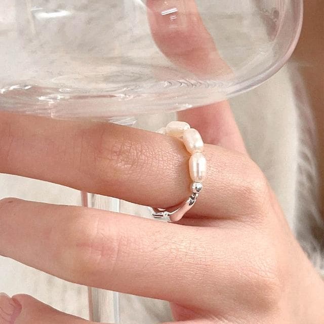 【LEEHER】珍珠戒指/不規則戒指/可調式戒指/925純銀戒指/戒指/小禮物/情人節禮物/情侶禮物/戒指女生