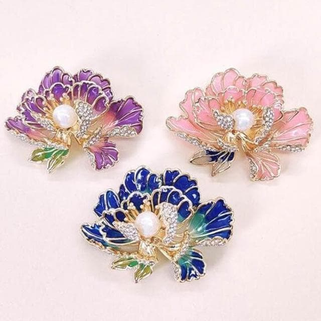 【LEEHER】造型胸針/鋯石/旗袍配件/新年胸針/花開富貴/牡丹花/胸針/別針/金屬別針/珍珠/配飾/優雅/送長輩/紀念日禮物/