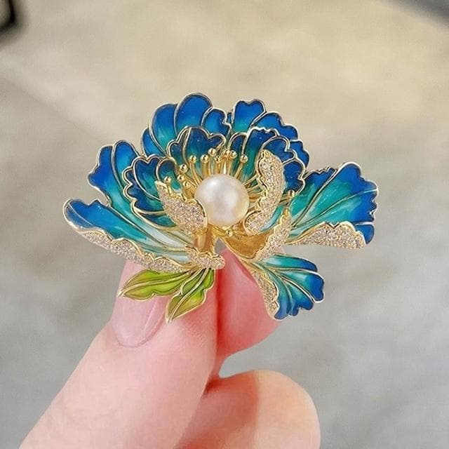 【LEEHER】造型胸針/鋯石/旗袍配件/新年胸針/花開富貴/牡丹花/胸針/別針/金屬別針/珍珠/配飾/優雅/送長輩/紀念日禮物/