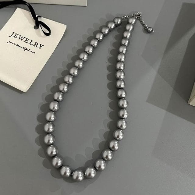 【LEEHER】愛心項鍊/項鍊女/灰色/精品珍珠項鍊/毛衣鏈/情人節禮物/愛心/吊墜/項鍊/米粒珠/鎖骨鍊/串珠項鍊/鈦鋼項鍊/