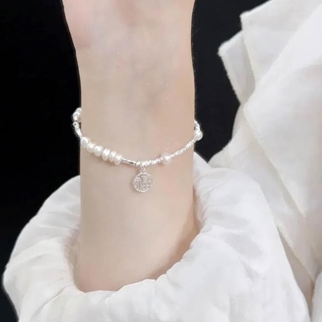 【LEEHER】925純銀/韓國飾品/手鍊/手鍊女/通體純銀/飾品/碎銀子/珍珠手鍊/招財納福/簡約/女生手鍊/高級感/生日禮物