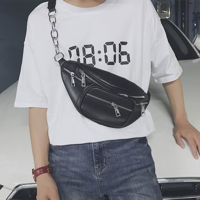 【LEEHER】鍊條包/胸包/腰包/包包/斜背包/生日禮物/側背小包/黑色包包/情侶包包/簡約包包/日系包包