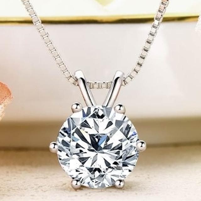 【LEEHER】女生/項鍊/鑽石項鍊/銀飾/六爪項鍊/飾品/s925純銀/鎖骨鏈/首飾/一克拉項鍊/高級感/生日禮物