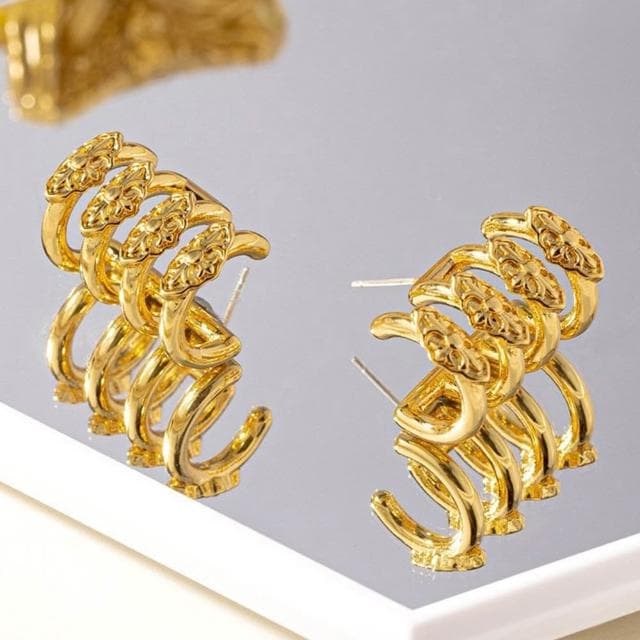 【LEEHER】雕刻耳環/質感耳環/高級耳環/百搭飾品/耳環/耳針/耳釘/耳飾/設計感/抗過敏/小眾設計/金色耳環