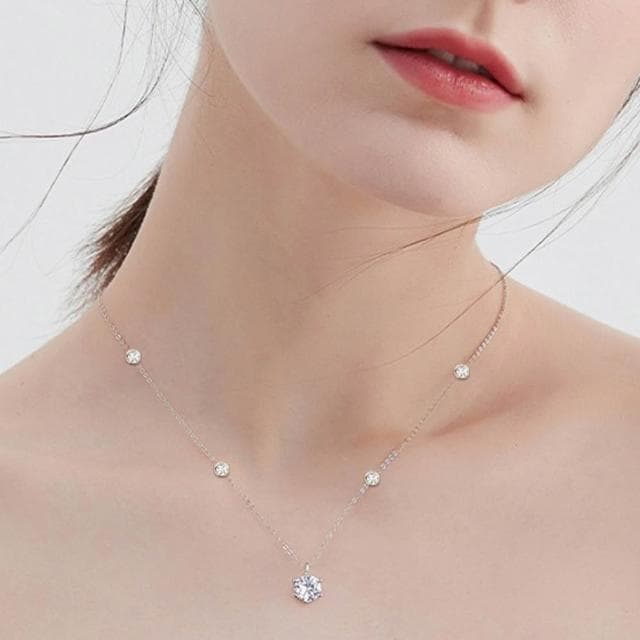 【LEEHER】s925純銀/鎖骨鏈/滿天星點/吊墜/兩克拉/首飾/女生項鍊/項鍊/莫桑石項鍊/鋯石項鍊/銀飾/飾品/生日禮物