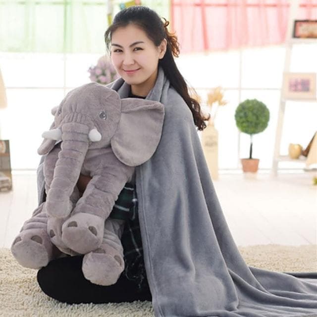 可愛大象抱枕 彌月禮物 生日禮物 毛絨玩偶60CM有毯