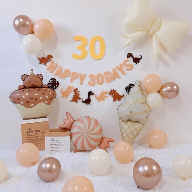 PARTY FUN（快速到貨) 小熊蛋糕30天套組 (彌月 滿月佈置 寶寶滿月 彌月禮  百日宴 百日宴佈置  100天紀念  嬰兒彌月  30 天  滿月寶寶)