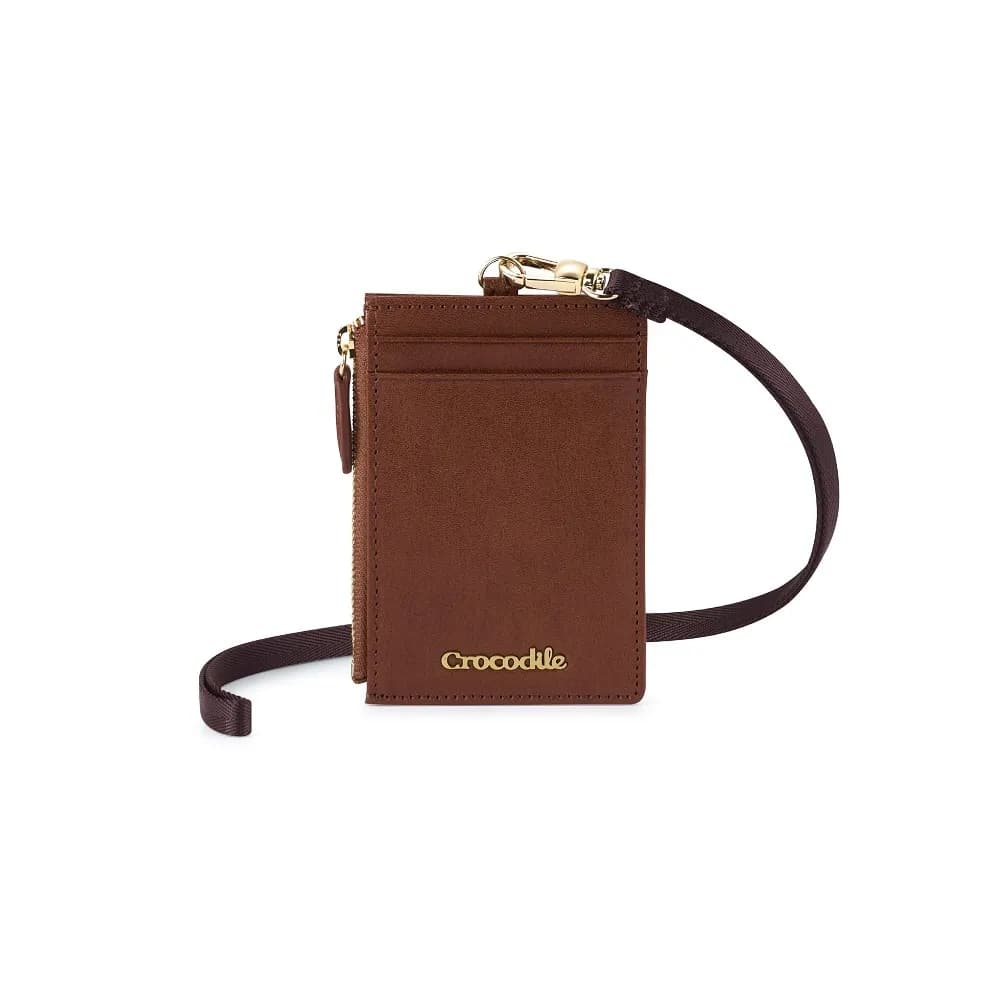 【Crocodile】鱷魚皮件 直式識別證套 卡片拉鍊零錢包 Naturale系列-0103-11010真皮配件 質感小物