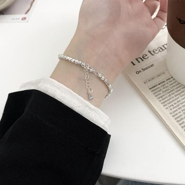 【巴黎精品】現貨+預購 925純銀手鍊方塊手鏈碎銀串珠百搭個性女飾品a1bo71