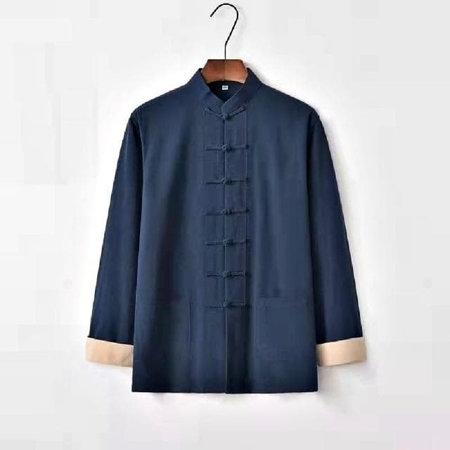 【巴黎精品】父親節禮物 現貨+預購 新中式唐裝漢服上衣長袖復古盤扣寬鬆男上衣7色a1bx31
