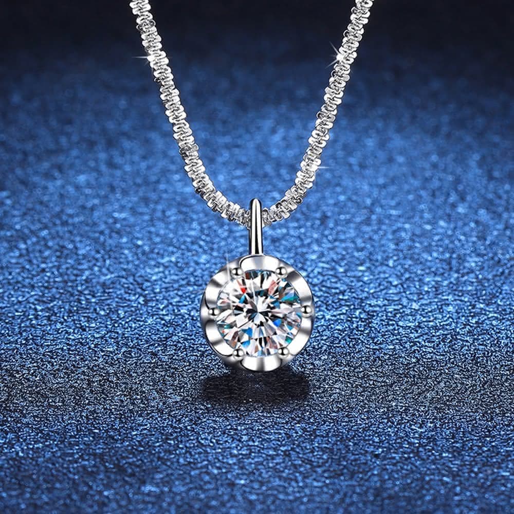 【巴黎精品】現貨+預購 莫桑鑽石項鍊飾品配件925純銀項鍊-奢華閃耀1克拉圓型鎖骨鍊莫桑鑽項鍊女飾品a1cn109