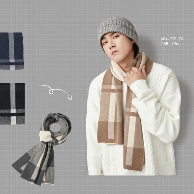 【ZOII 佐壹】高磅數格紋休閒男士圍巾 男士圍巾 圍巾 圍脖 脖圍 保暖 保暖圍巾 禦寒圍巾 賞雪 #322005