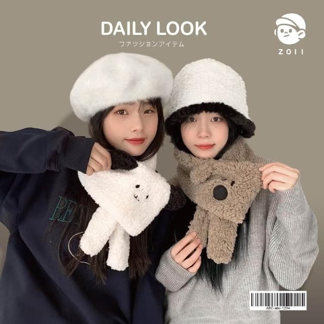 【ZOII 佐壹】動物家族羊羔絨圍巾 可愛圍巾 動物圍巾 兒童圍巾 保暖 禦寒 圍巾 兒童圍巾 脖圍 披巾 #322039