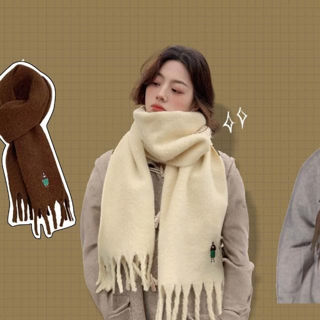 【ZOII 佐壹】小人物刺繡羊毛圍巾 保暖必備 圍巾 保暖 羊毛圍巾 賞雪圍巾 保暖圍巾 刺繡圖案 #322062